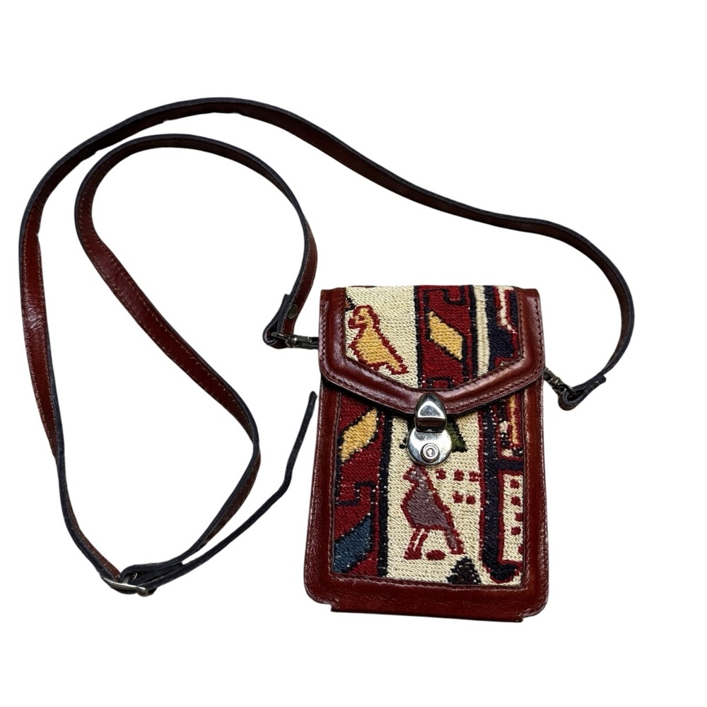 👜 Vintage Kilim Turkish Leather Crossbody Bag Rug Tapestry Organizer Purse 👜